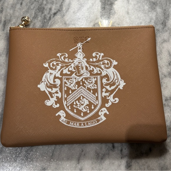 Mar A Lago Tan Pouch Make Up Bag Document Holder Organizer Bag